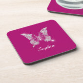 White Diamond Butterfly, Script Name, Deep Fuchsia Getränkeuntersetzer (Linke Seite)