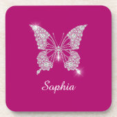 White Diamond Butterfly, Script Name, Deep Fuchsia Getränkeuntersetzer (Vorderseite)