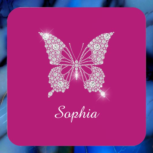 White Diamond Butterfly, Script Name, Deep Fuchsia Getränkeuntersetzer
