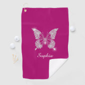 White Diamond Butterfly, Script Name, Deep Fuchsia Golfhandtuch (Insitu)
