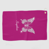 White Diamond Butterfly, Script Name, Deep Fuchsia Golfhandtuch (Horizontal)
