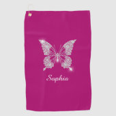 White Diamond Butterfly, Script Name, Deep Fuchsia Golfhandtuch (Vorderseite)