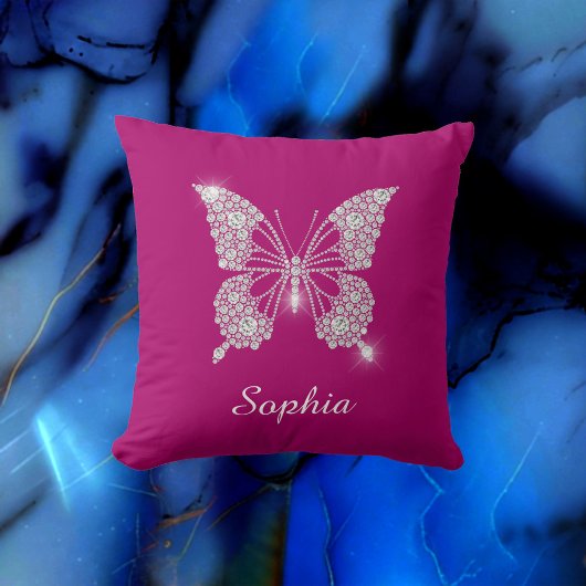 White Diamond Butterfly, Script Name, Deep Fuchsia Kissen