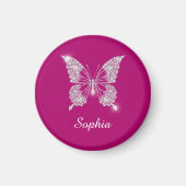 White Diamond Butterfly, Script Name, Deep Fuchsia Magnet (Vorne)