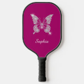 White Diamond Butterfly, Script Name, Deep Fuchsia Pickleball Schläger (Vorderseite)