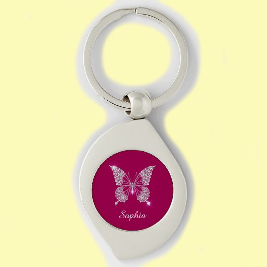 White Diamond Butterfly, Script Name, Deep Fuchsia Schlüsselanhänger
