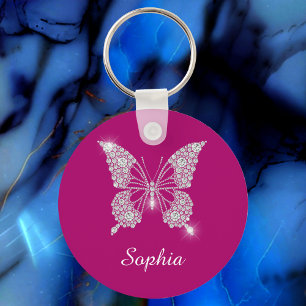 White Diamond Butterfly, Script Name, Deep Fuchsia Schlüsselanhänger