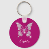 White Diamond Butterfly, Script Name, Deep Fuchsia Schlüsselanhänger (Vorderseite)