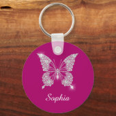 White Diamond Butterfly, Script Name, Deep Fuchsia Schlüsselanhänger (Vorderseite)