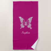 White Diamond Butterfly, Script Name, Deep Fuchsia Strandtuch (Vorderseite)