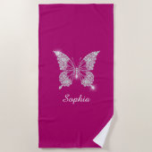 White Diamond Butterfly, Script Name, Deep Fuchsia Strandtuch (Vorderseite)
