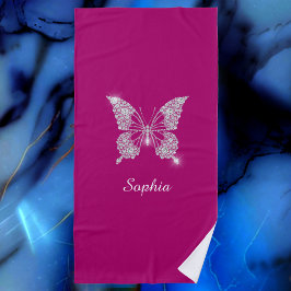 White Diamond Butterfly, Script Name, Deep Fuchsia Strandtuch