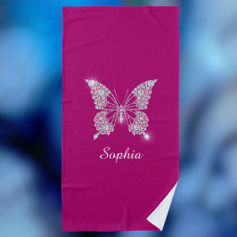 White Diamond Butterfly, Script Name, Deep Fuchsia Strandtuch