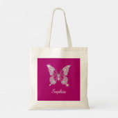 White Diamond Butterfly, Script Name, Deep Fuchsia Tragetasche (Rückseite)