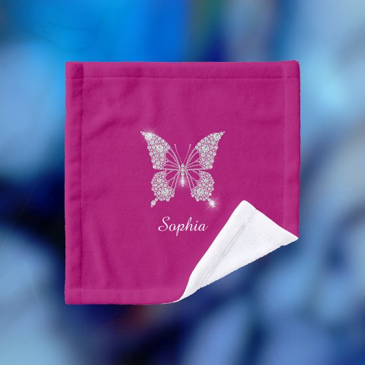 White Diamond Butterfly, Script Name, Deep Fuchsia Waschlappen