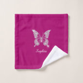 White Diamond Butterfly, Script Name, Deep Fuchsia Waschlappen (Waschlappen)