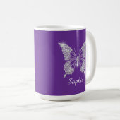 White Diamond Butterfly, Script Name, Lila Kaffeetasse (VorderseiteRechts)