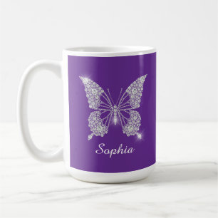 White Diamond Butterfly, Script Name, Lila Kaffeetasse