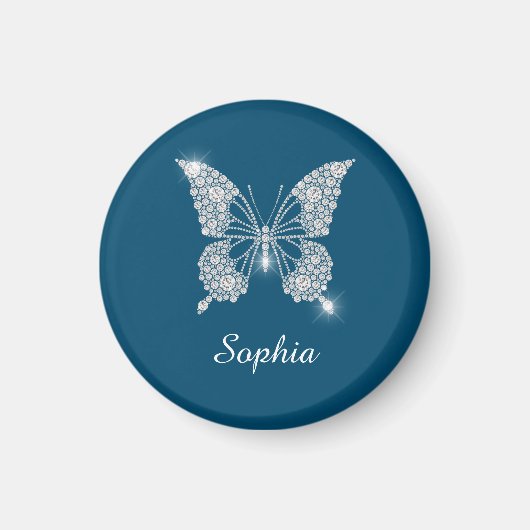 White Diamond Butterfly, Script Name, Ocean Blue Magnet (Vorne)