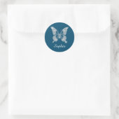 White Diamond Butterfly, Script Name, Ocean Blue Runder Aufkleber (Tasche)