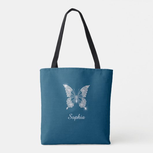 White Diamond Butterfly, Script Name, Ocean Blue Tasche (Rückseite)