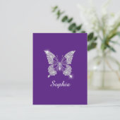 White Diamond Butterfly, Script Name, Royal Lila Postkarte (Stehend Vorderseite)