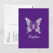 White Diamond Butterfly, Script Name, Royal Lila Postkarte (Vorne/Hinten)