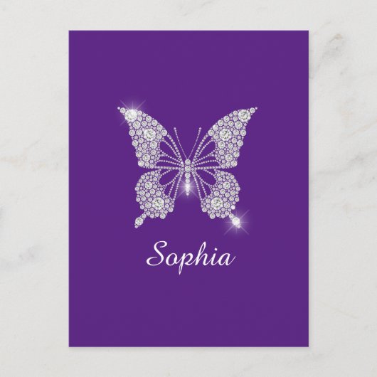 White Diamond Butterfly, Script Name, Royal Lila Postkarte (Vorderseite)