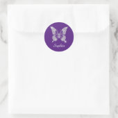 White Diamond Butterfly, Script Name, Royal Lila Runder Aufkleber (Tasche)
