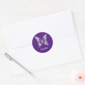 White Diamond Butterfly, Script Name, Royal Lila Runder Aufkleber (Umschlag)