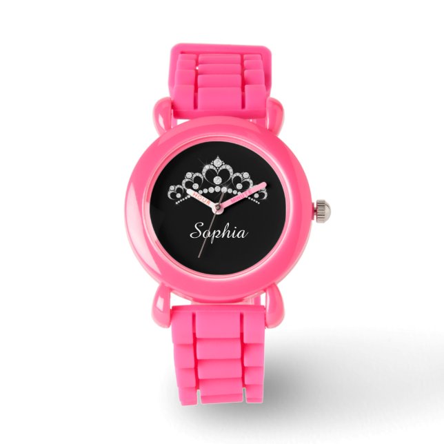 White Diamond Crown, DIY Script Name, Black Armbanduhr (Vorderseite)