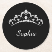 White Diamond Crown, DIY Script Name, Black Runder Pappuntersetzer (Vorderseite)