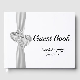 White Diamond Hearts Wedding Gäestbook Gästebuch