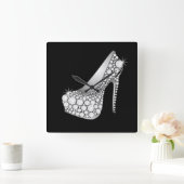 White Diamond High Heel Quadratische Wanduhr (Zuhause)