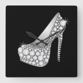 White Diamond High Heel Quadratische Wanduhr (Vorderseite)
