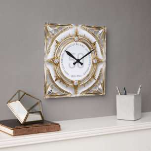 White Diamonds and Gold 50 Jahre Hochzeit Quadratische Wanduhr