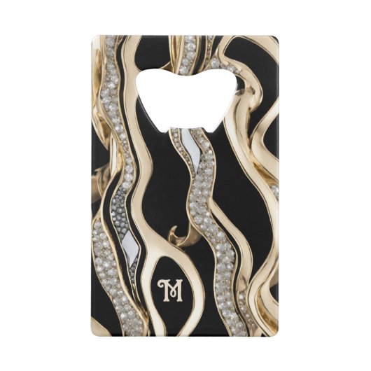 White diamonds and gold zebra stripes on black geldbeutel flaschenöffner (Rückseite)