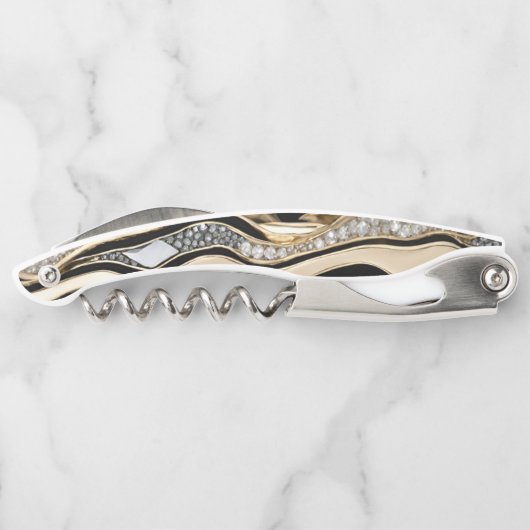 White diamonds and gold zebra stripes on black kellnermesser (Rückseite)