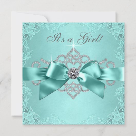 White Diamonds Aquamarin Blue Baby Dusche Einladung (Vorderseite)