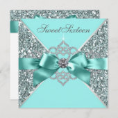 White Diamonds Aquamarin Blue Sweet 16 Geburtstags Einladung (Vorne/Hinten)