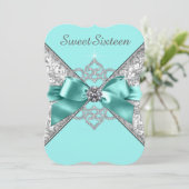 White Diamonds Aquamarin Blue Sweet 16 Geburtstags Einladung (Stehend Vorderseite)