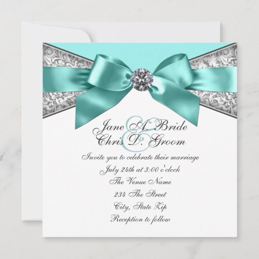 White Diamonds Aquamarin Blue Wedding Einladung (Rückseite)