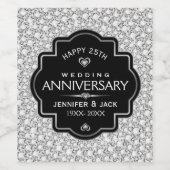 White Diamonds & Black 25. Hochzeitstag Weinetikett (Einzelnes Label)