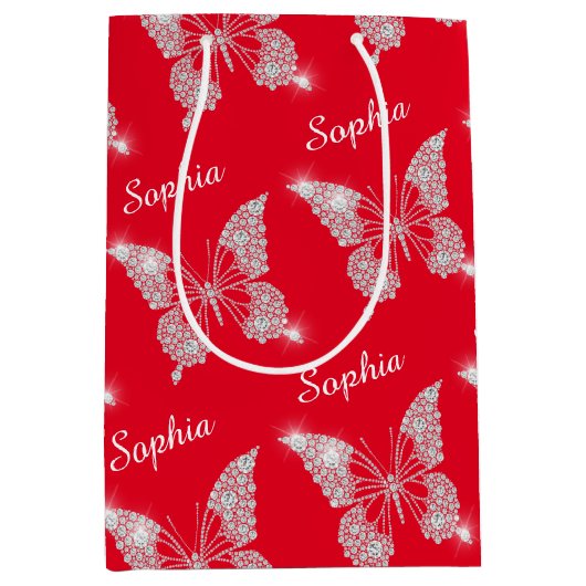 White Diamonds Butterfly Sparkle Script Name, Red Mittlere Geschenktüte (Vorderseite)