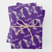 White Diamonds Butterfly Sparkone Name Royal Lila Geschenkpapier Set (Beispiel)