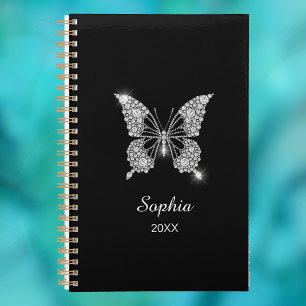 White Diamonds Butterfly, White Script Name, Black Planer
