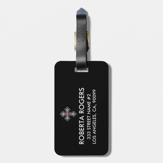 White Diamonds Cross Red Gem Akzent Gepäckanhänger (Rückseite vertikal)