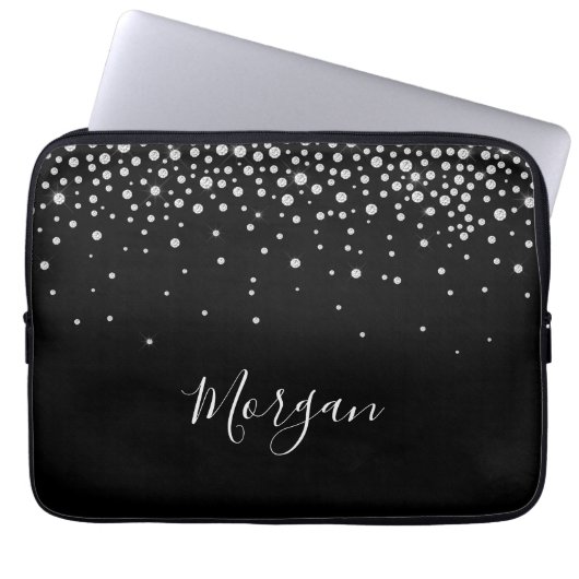 White Diamonds & DIY Name Weißes Skript, Schwarz Laptopschutzhülle (Vorderseite)