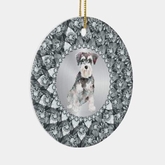 White Diamonds Frame Minitur Schnauser Keramik Ornament (Rechts)