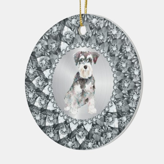 White Diamonds Frame Minitur Schnauser Keramik Ornament (Links)